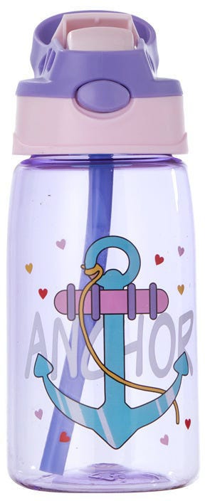 Water Bottle With Straw Leakproof & Spillproof, 400ML - Purple Anchor