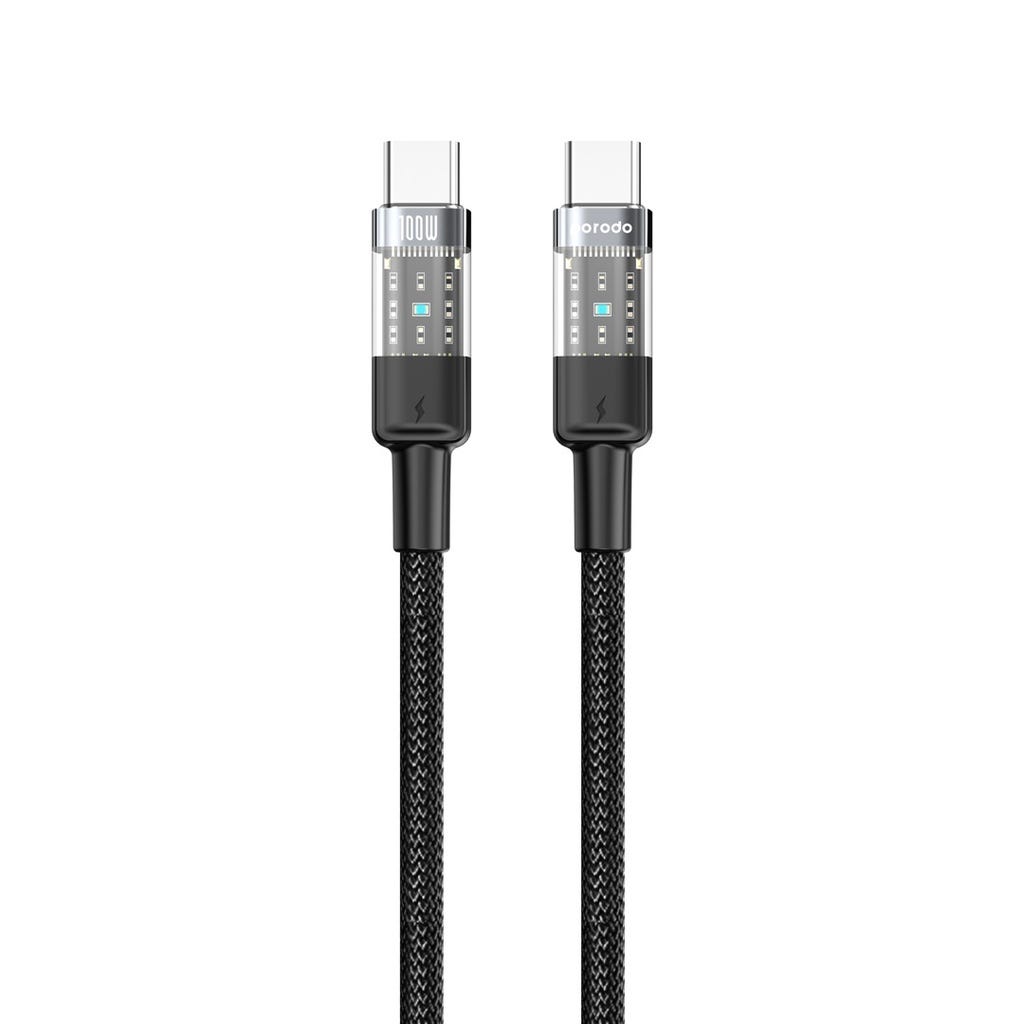 Porodo Braided Cable Transparent USB-C To USB-C Fast Charge & Data 1.2m/4ft Black