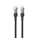 Porodo Braided Cable Transparent USB-C To USB-C Fast Charge & Data 1.2m/4ft Black