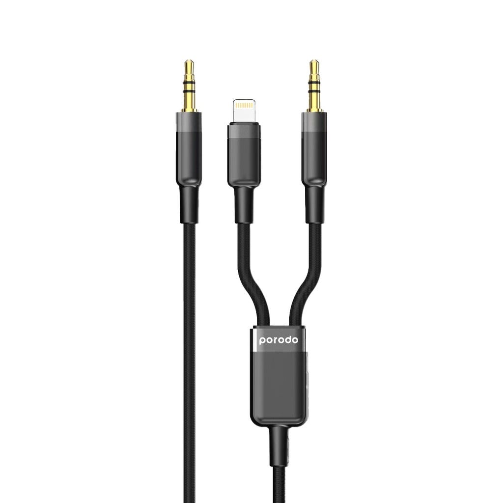 Porodo Multi-Device AUX 3.5mm|Lightning Cable(4ft/1.2m) Black