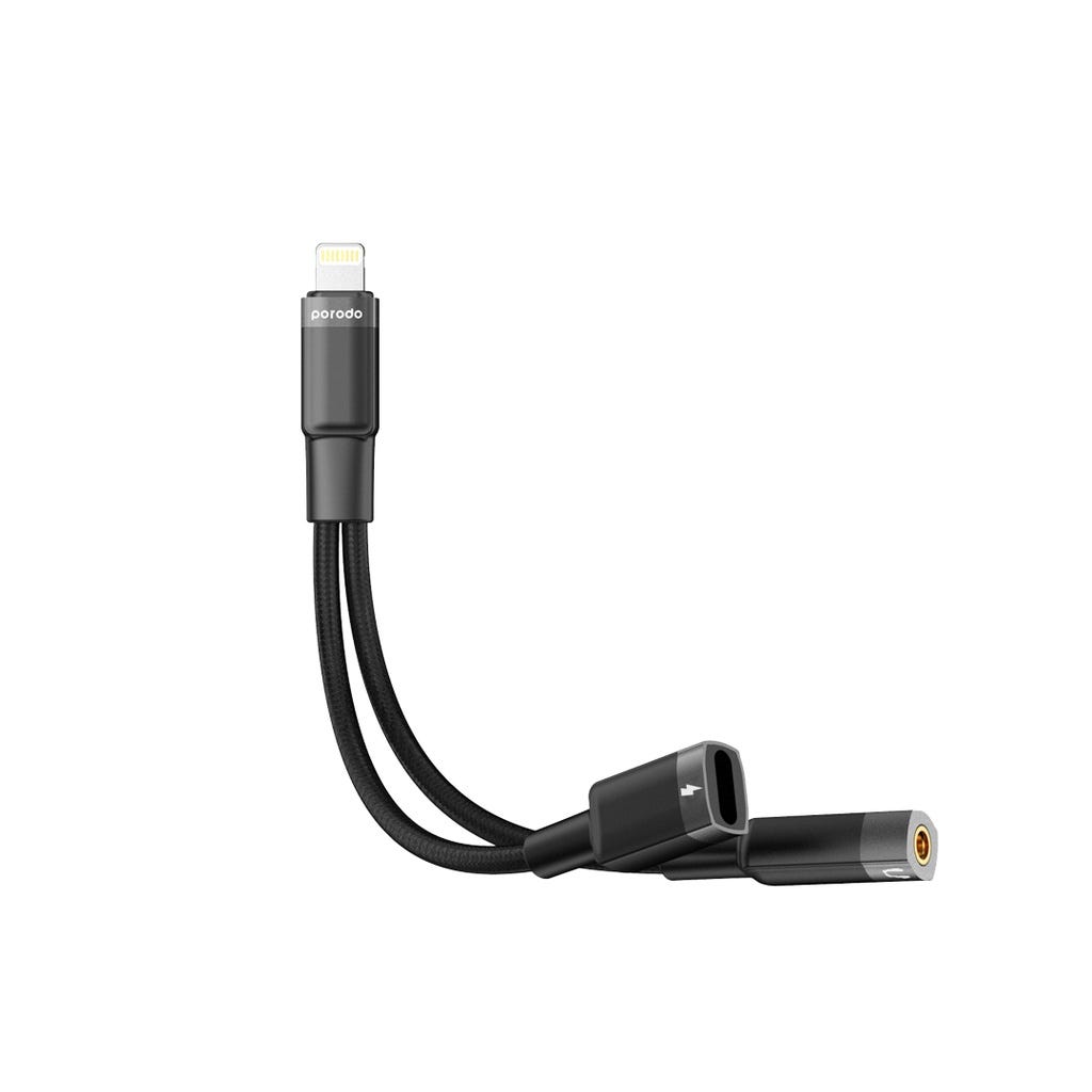 Porodo Lightning Connector Audio & Charge Adapter 12 Cm - Black