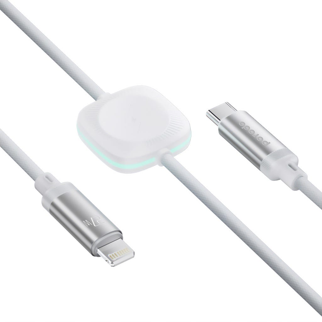 Porodo USB-C Lightning With Watch Charge & Data Cable Dual Charging Technology 1.2m White