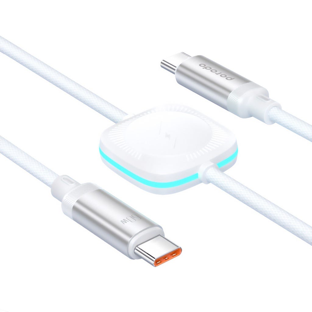 Porodo USB-C To USB-C With Watch Charge & Data Cable Dual Charging Technology 1.2m White