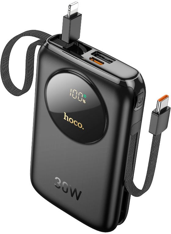 HOCO Q19 Lucky 30W fully compatible power bank with digital display and cable(10000mAh) Black