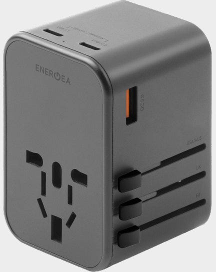ENERGEA TRAVELWORLD ADAPTER GAN65, 1A2C 65W - GUNMETAL
