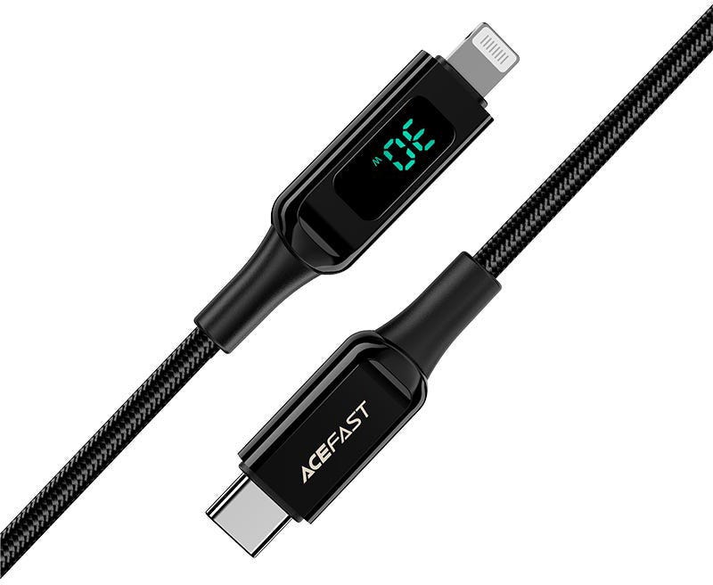 Acefast C6-01 USB-C To Lightning Zinc Alloy Digital Display Braided Charging Data Cable Black