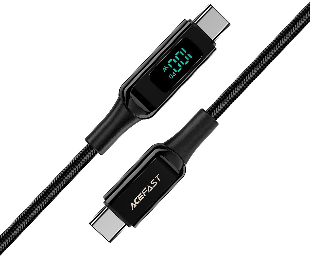 Acefast C6-03 USB-C To USB-C 100W Zinc Alloy Digital Display Braided Charging Data Cable Black
