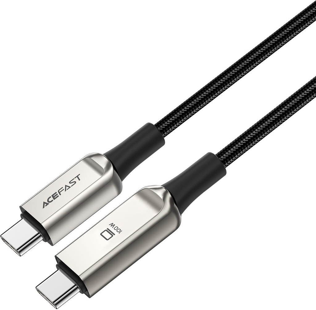 Acefast C6-03 USB-C To USB-C 100W Zinc Alloy Digital Display Braided Charging Data Cable Silver
