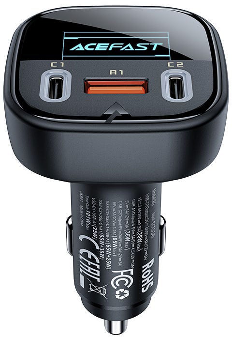 Acefast B5 101W (2C+A) Metal Car Charger With Oled Smart Display Black
