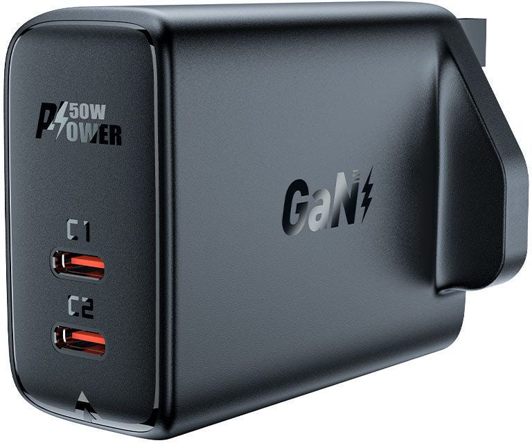 Acefast A32 PD 50W Gan (USB-C+USB-C) Dual Port Charger (Uk) Black