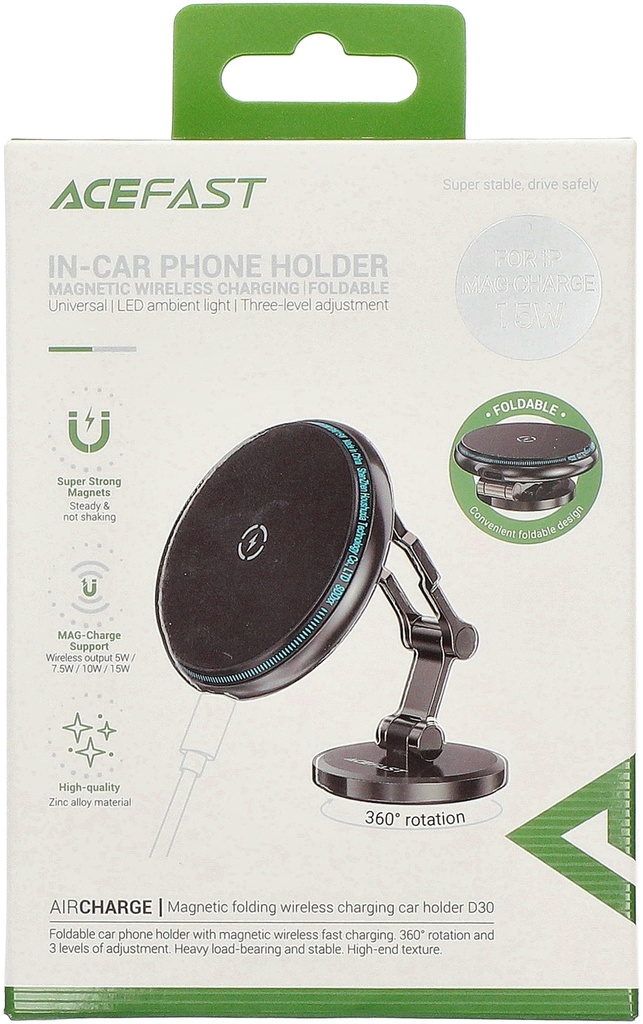ACEFASTD30 magnetic folding wireless charging car holder