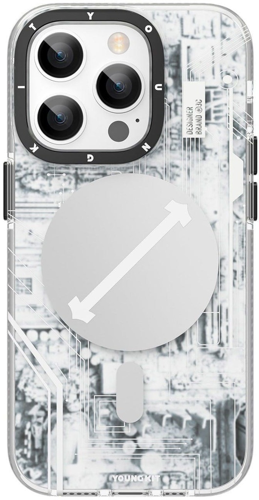 Youngkit Futuristic Circuit Upgraded anti-Drop Impact Magsafe Case for IP14 Pro Max - White