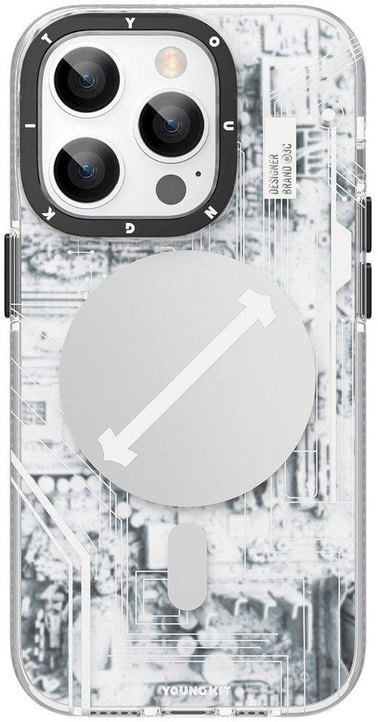 Youngkit Technology Series Futuristic Circuit Magsafe Case For iPhone 15 Pro - White