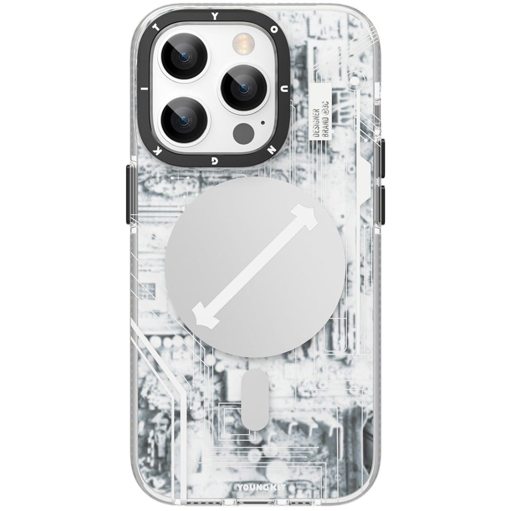 Youngkit Technology Series Futuristic Circuit Magsafe Case For iPhone 15 Pro Max - White