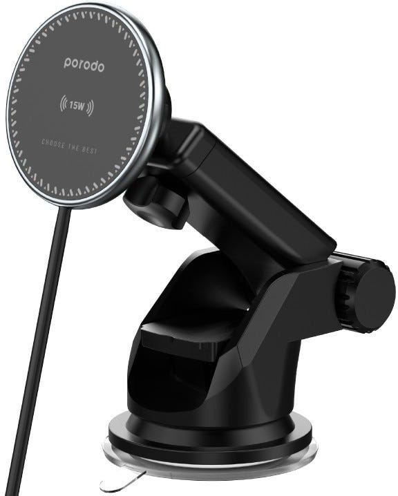 Porodo 3 in 1 Car Charger Mount 20W PD with Fast Wireless Charger 15W - Black
