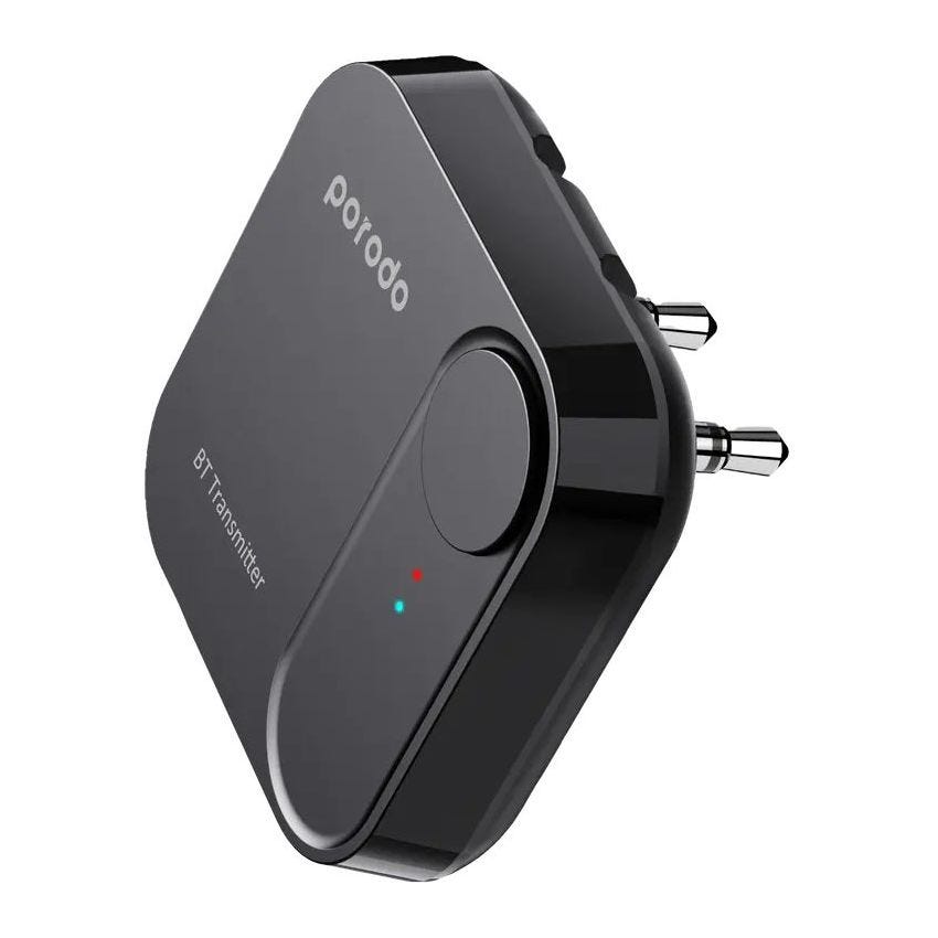 Porodo Bluetooth Audio Transmitter Connects Two Headphones Simultaneously Black