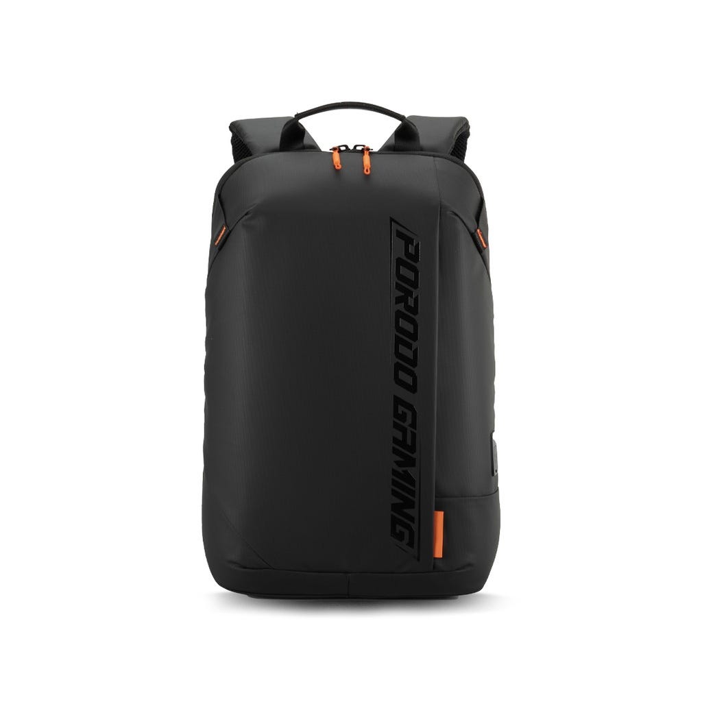 Porodo Gaming Water-Resistant PU Laptop Backpack With USB-C Port Black/Orange