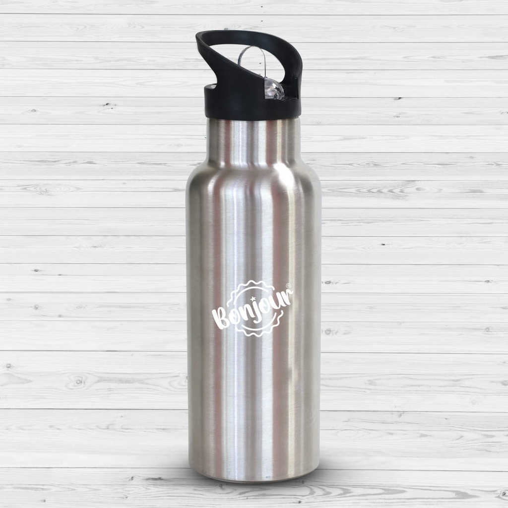 Water Bottle Stainless Steel Bonjour Premium Insulated Sip Box, 500ML - Silver