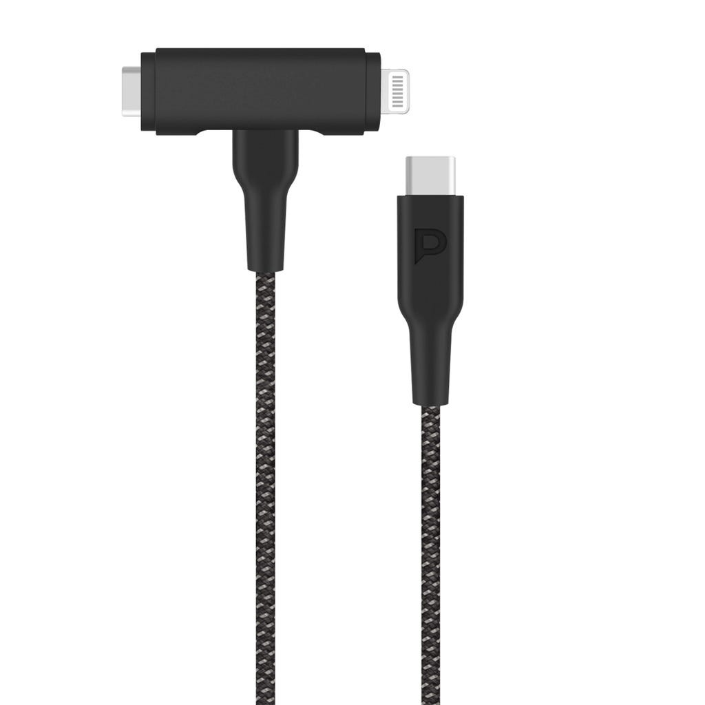 Powerology Braided USB-C to USB-C + Lightning Data & Fast Charge 1.2m/4ft Black