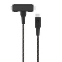 Powerology Braided USB-C to USB-C + Lightning Data & Fast Charge 1.2m/4ft Black