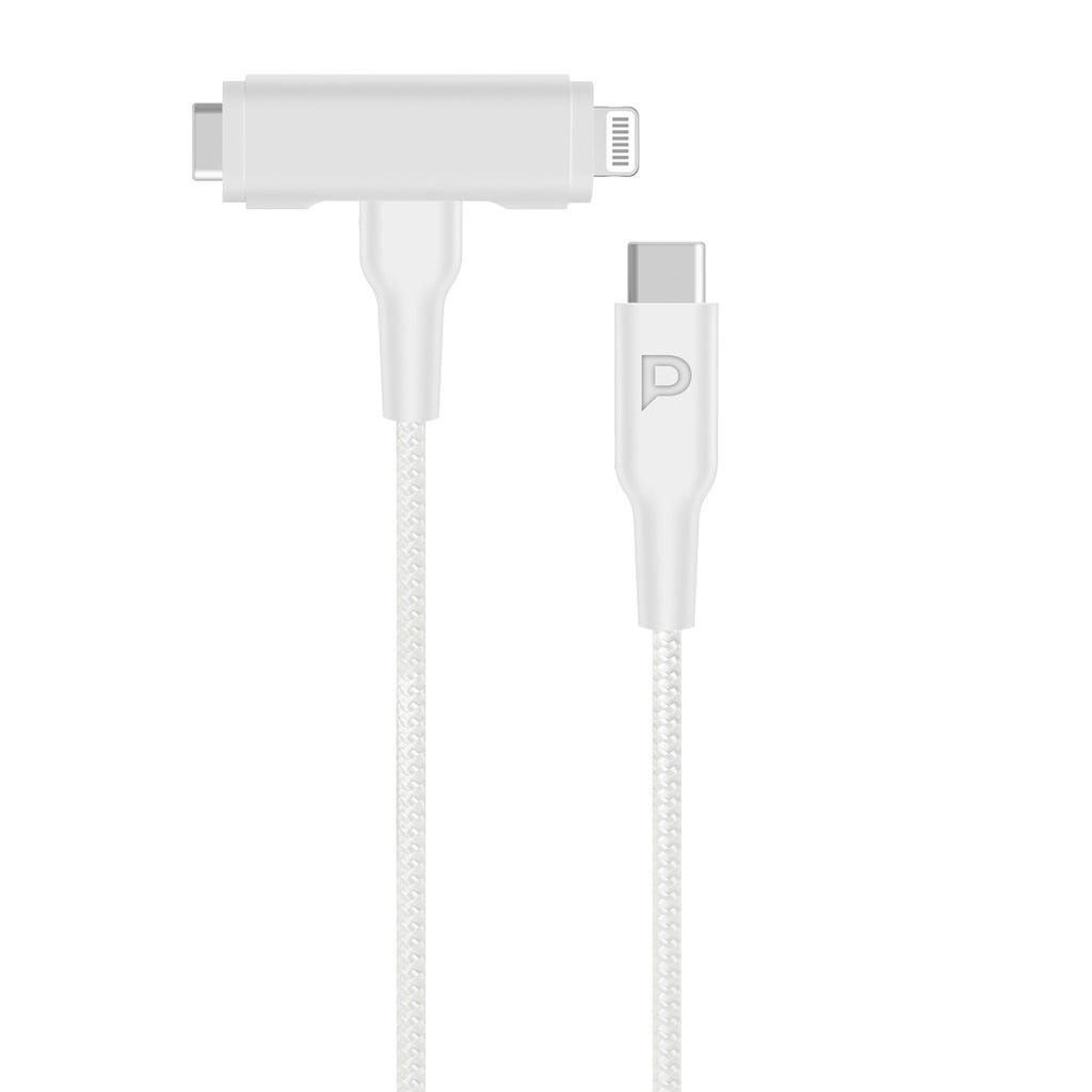 Powerology Braided USB-C to USB-C + Lightning Data & Fast Charge 1.2m/4ft White