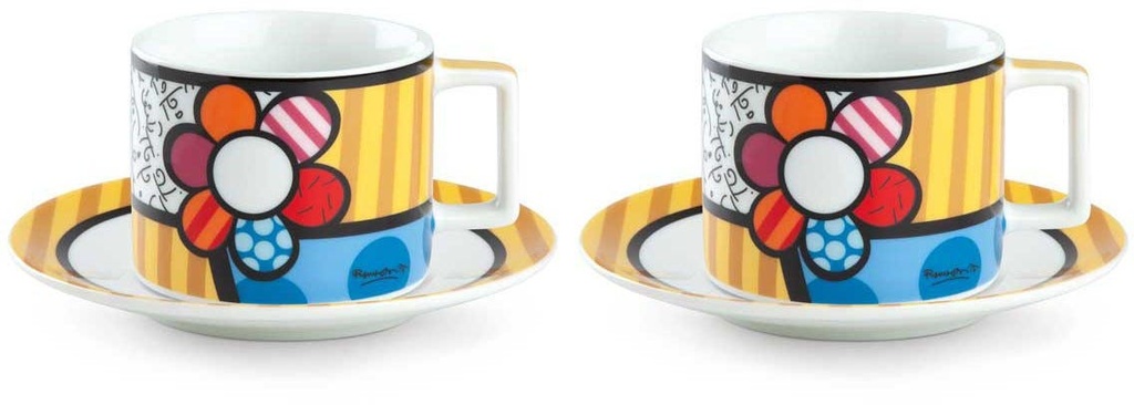 SET 2 CAPPUCCINO CUPS WITH SAUCERS BRITTO FLOWER ML.220