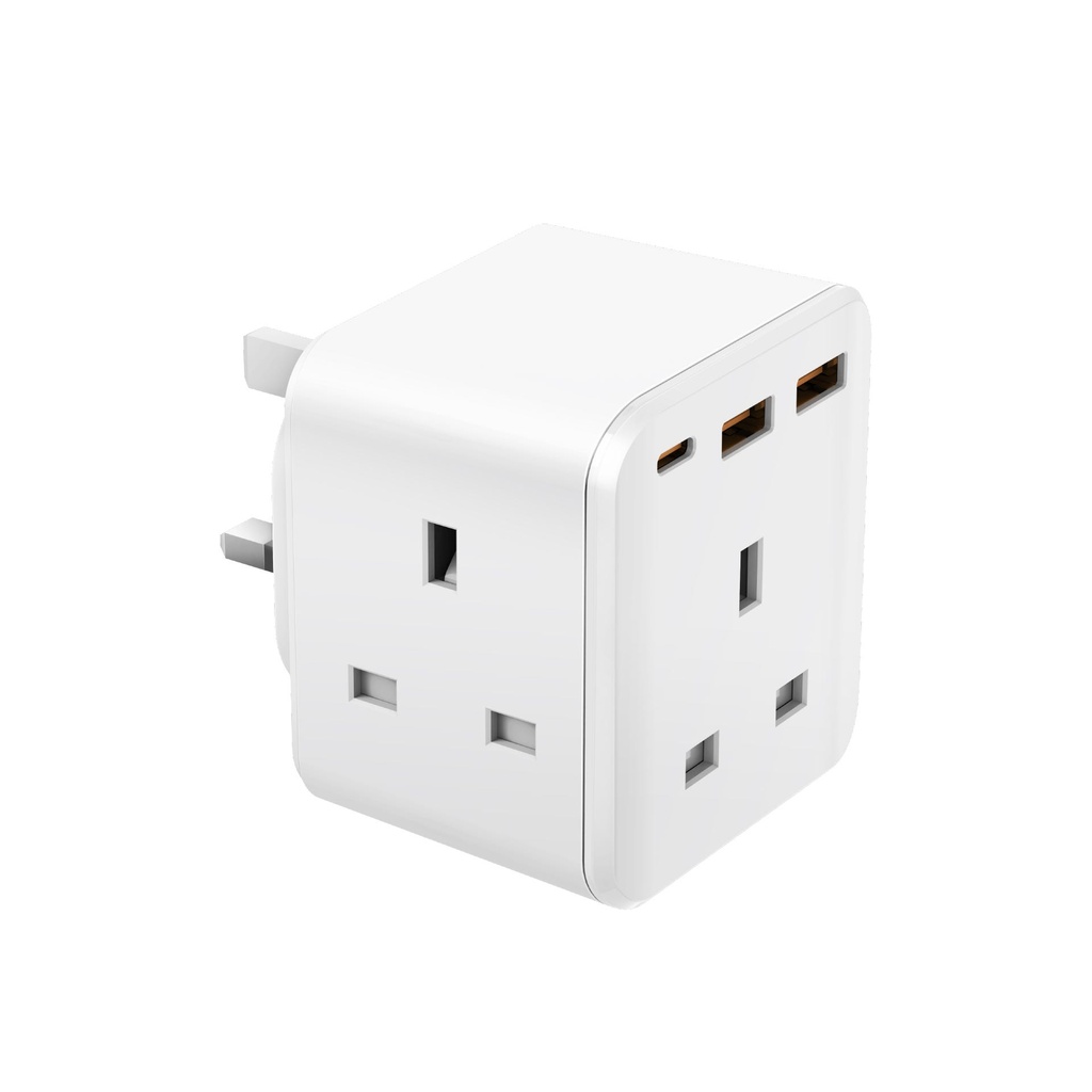 Bazic Goport Cube, Extension Wall Charger With Built-In Usb Output - White