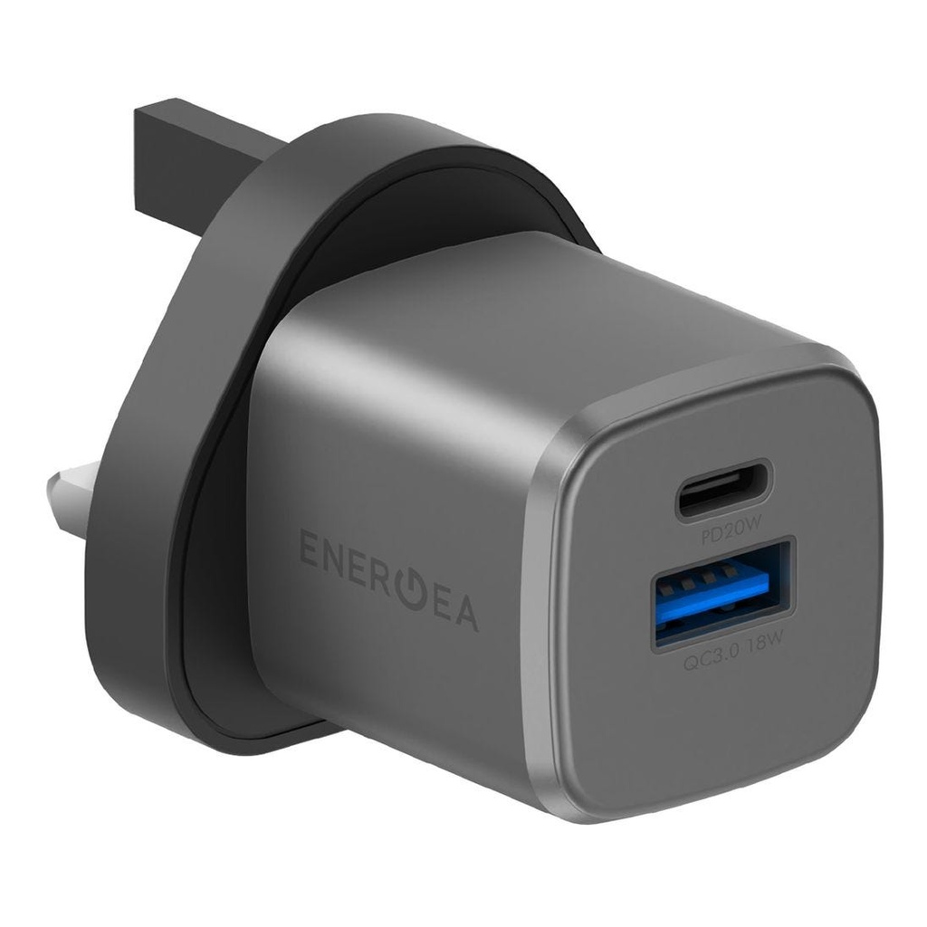 Energea Ampcharge Gan20, 1C1A PD/Qc3.0 Wall Charger,20W (UK) - Gunmetal