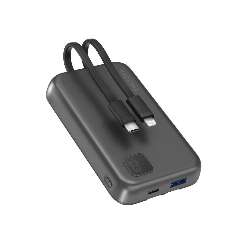 Energea Integra Duo 10,000Mah Powerbank With Built In Mfi Certified Lightning & USB-C Cable - Gunme
