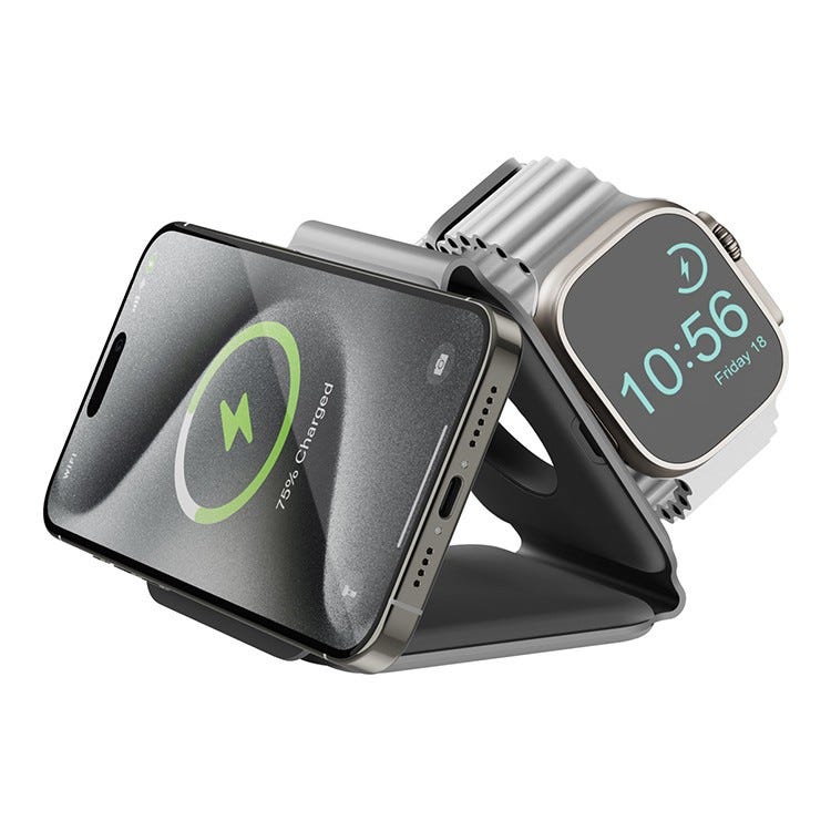 Bazic Gomag Trio PLUS 3in1 Elevated Foldable Magnetic Wireless Charger 15W Iphone Watch Airpods Grey