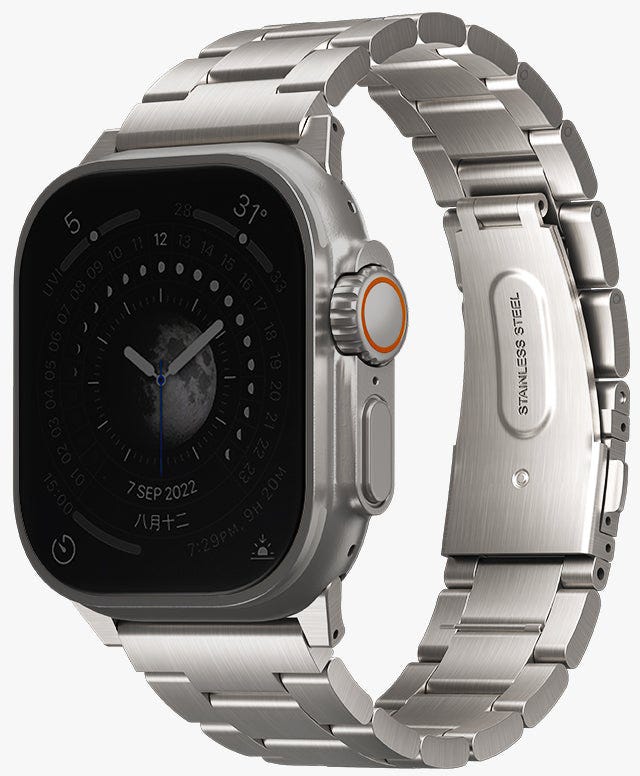 Uniq Osta Apple Watch Steel Strap With Self-Adjustable Links 49/45/44/42Mm - Titanium (Silver)