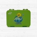 Snax Box Bonjour Bento Mini Lunch Box, 6/4 CMPT, Green Dinosaur