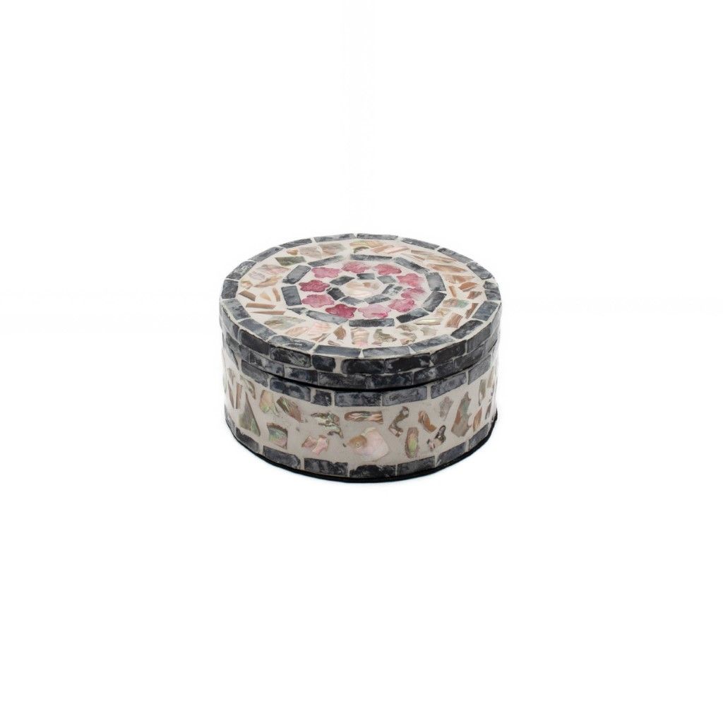 Mother of Pearl Box Red and Blue - D 12 x H 6 cm 