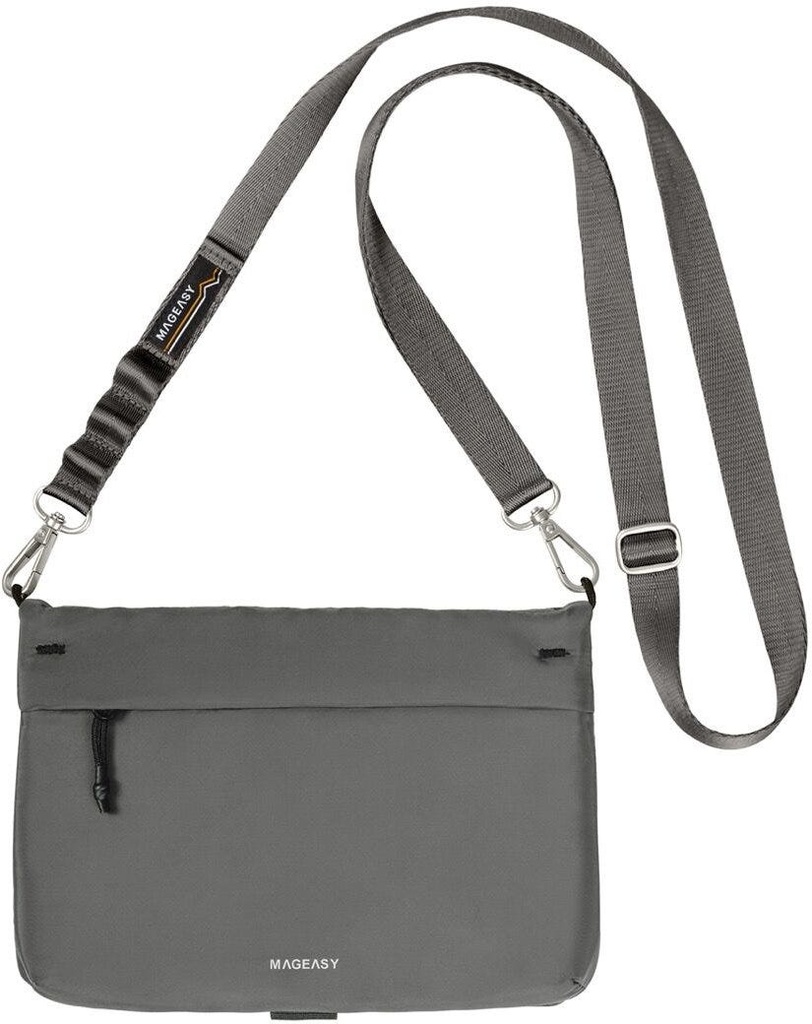 Mageasy 2L Sacoche Utility Crossbody Bag + Strap Phone Lanyard 20Mm-Graphite Black + Concrete Gray