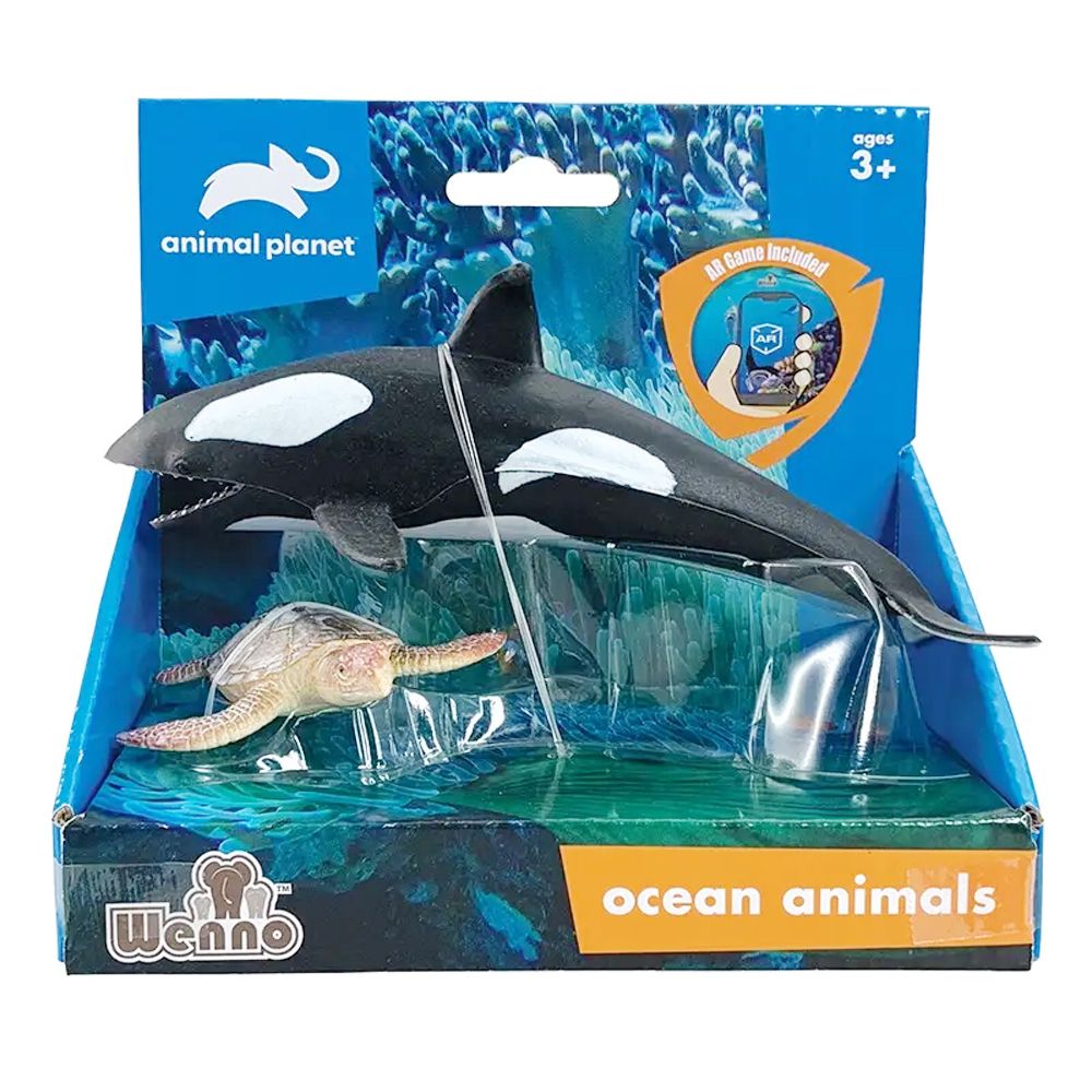 2 pcs killer whale and turtle in open touch box