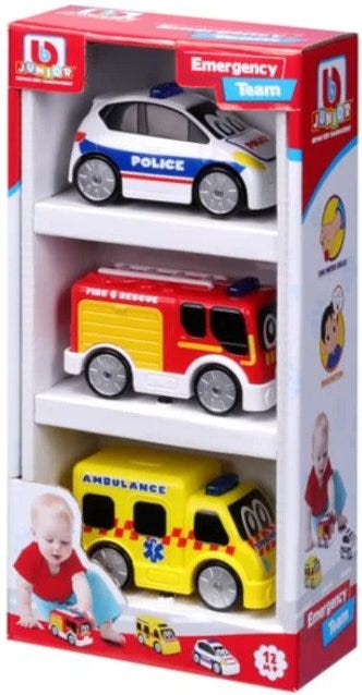 Bburago Junior Emergency Force - Set of 3 "Police car, Fire Truck, Ambulance (Free Wheeling)
