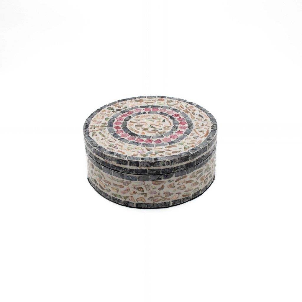 Mother of Pearl Box Red and Blue - D 23 x H 9 cm