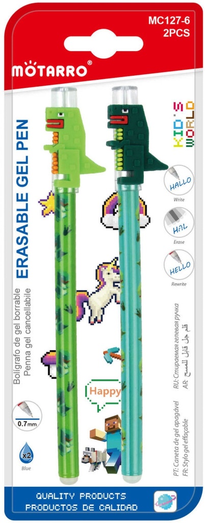 Fancy Pen Erasable Gel Cap Off 0.7 mm Blue Set of 2        Dino Kids world