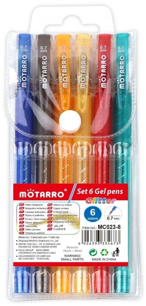 Pen Gel Glitter Cap Off 0.7 mm   MC023-8 Set of 6 Assorted