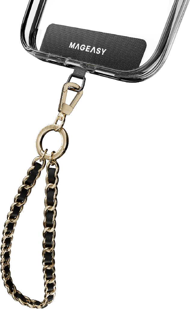Mageasy 9Mm Leather Chain Wrist Strap- Black/Matte Gold