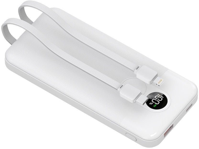 Porodo 10000mAh Powerbank Digital Display with C & Lightning Cable ,White