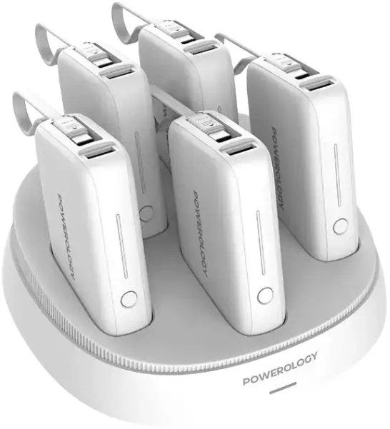 Powerology ×5 10000mAh Power Bank Station , White