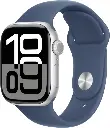  ساعة أبل Watch Series 10 GPS مقاس 42 مم، هيكل من الألومنيوم الفضي مع سوار رياضي من قماش الدنيم - مقاس صغير/متوسط