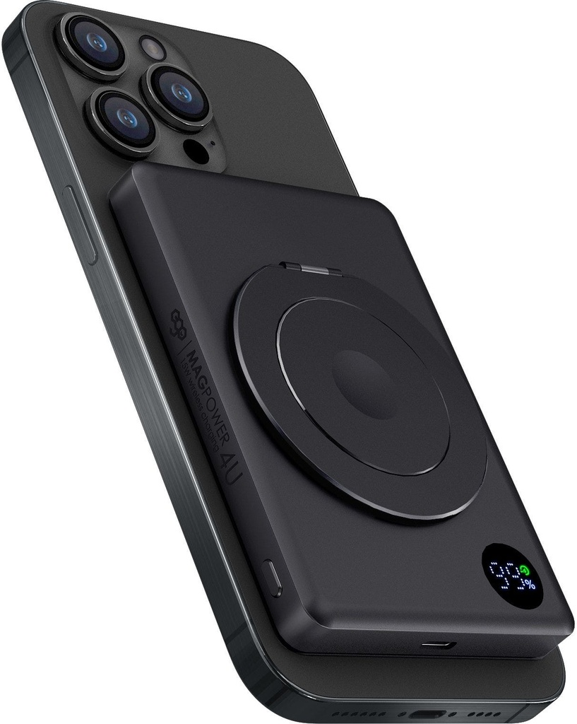 EGO MAGPOWER 4in1 10000mAh Qi2 Magsafe Powerbank ultra-thin, Watch fast Charging, OLED Display, USB-C port in& Out,-Black