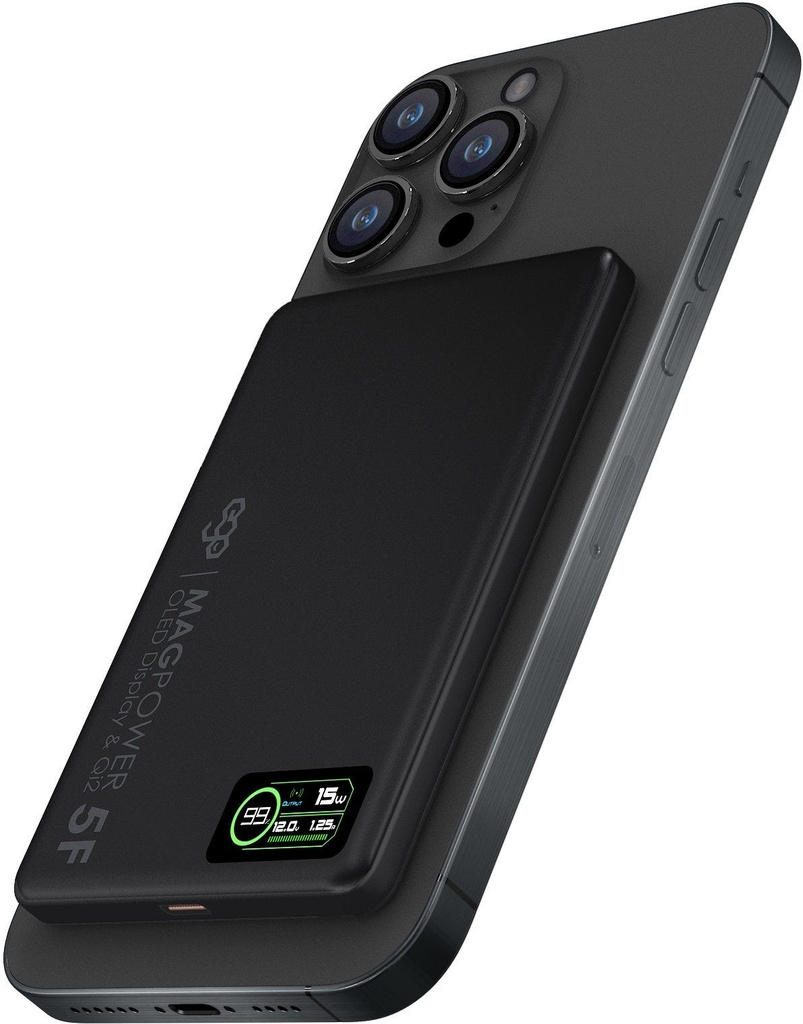 EGO MAGPOWER 3in1 Lates Gen.5 Super charging  6000mAh Qi2+ magsafe Powerbank Super Ultra-thin-OLED, USB-CUSB-C in & out-Black