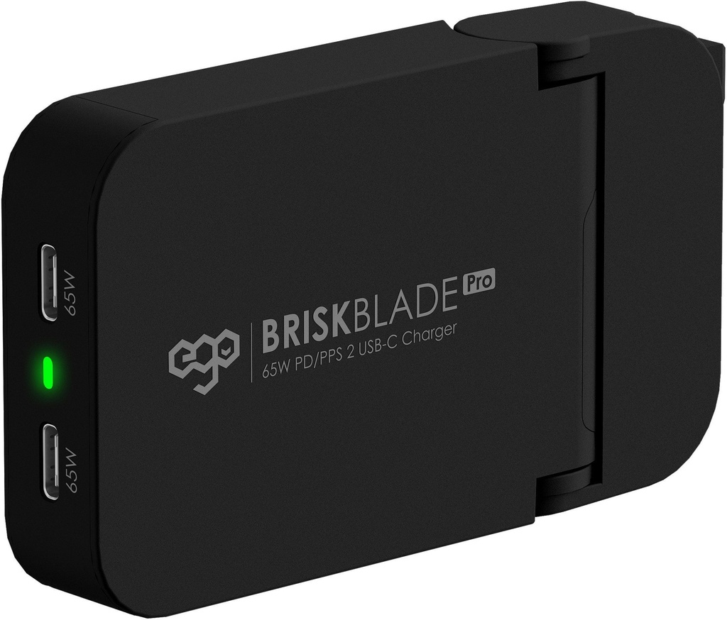 Ego Fold Ultra Slim Wall Charger 65W Brisk Blade Pro With Gan Technology, 2 Usb-C Ports -Black