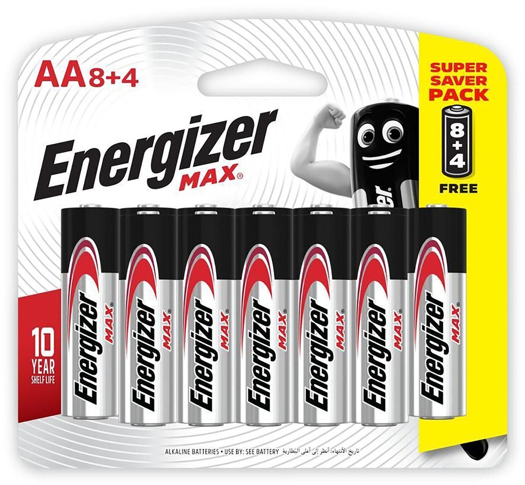 Energizer Max Alkaline AA Battery - (8+4)