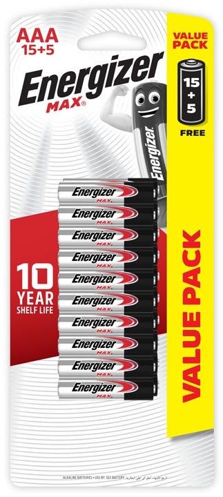 Energizer Max Alkaline Battery - AAA Pack Of 15+5
