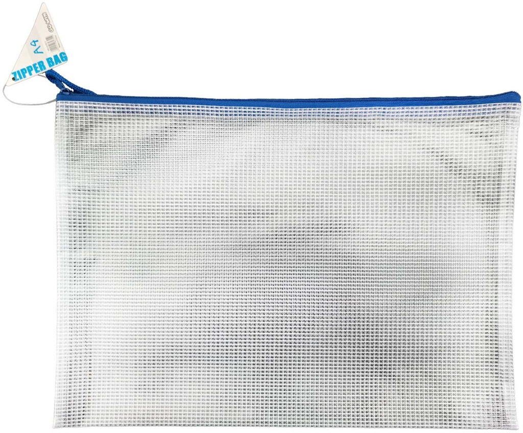Bag Zipper PVC A4 340X250mm Translucent Mesh Blue