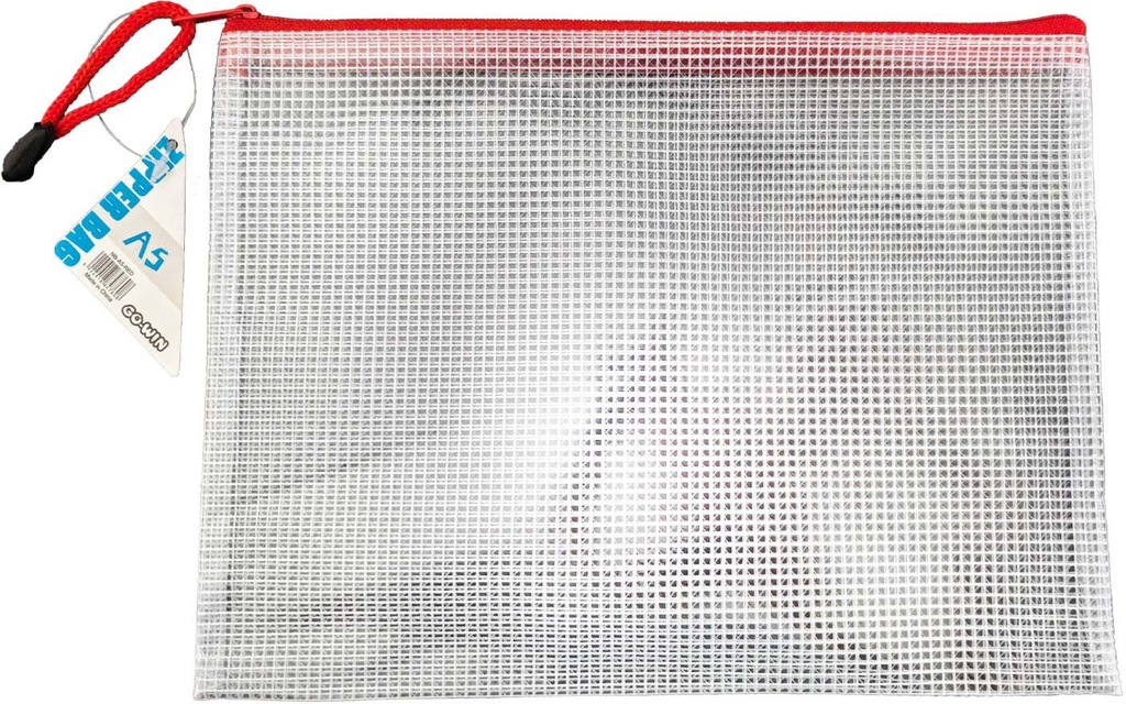 Bag Zipper PVC A4 340X250mm Translucent Mesh Red